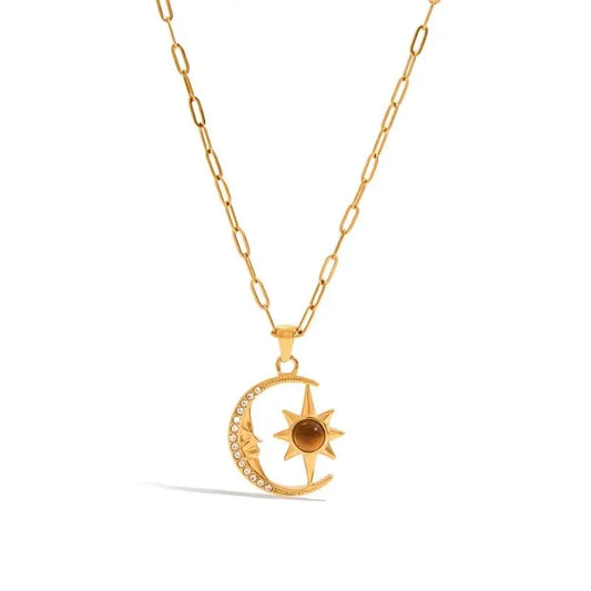 18k Gold Plated Moon and Star Necklace - SazenIce