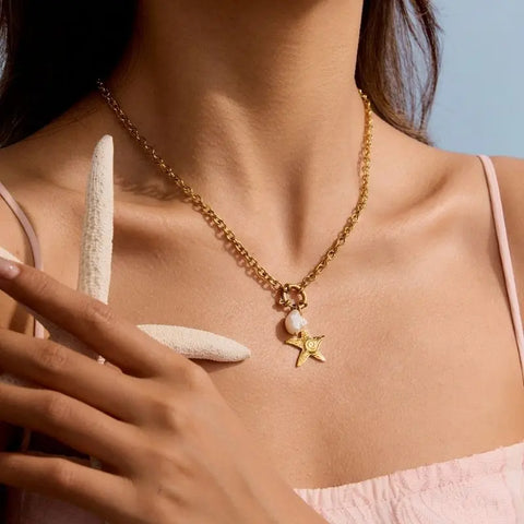 18k Gold Plated Ocean Starfish Pendant Necklace - SazenIce