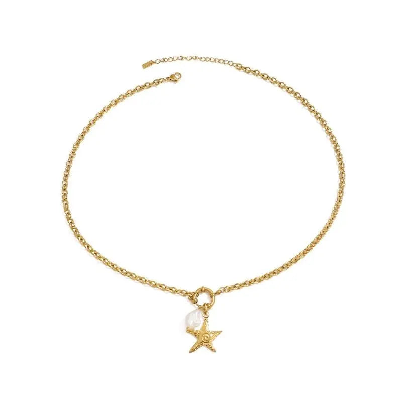 18k Gold Plated Ocean Starfish Pendant Necklace - SazenIce