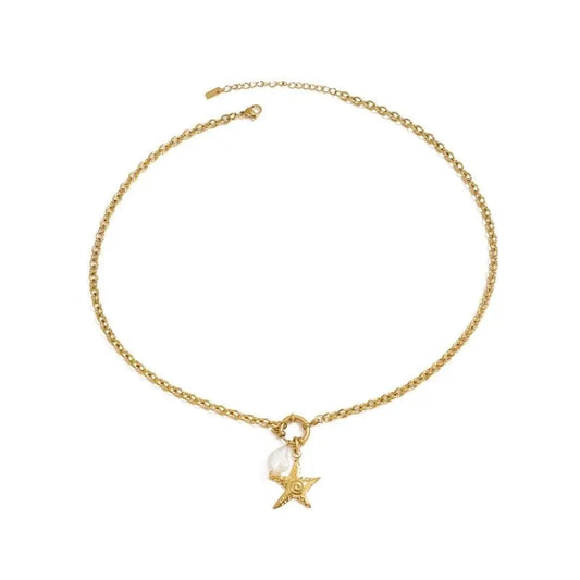18k Gold Plated Ocean Starfish Pendant Necklace - SazenIce