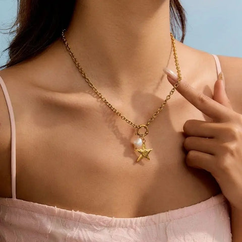 18k Gold Plated Ocean Starfish Pendant Necklace - SazenIce