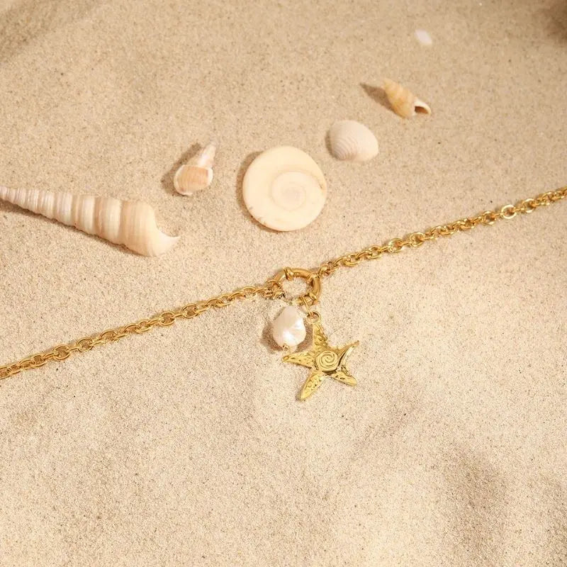 18k Gold Plated Ocean Starfish Pendant Necklace - SazenIce