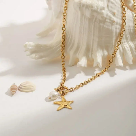 18k Gold Plated Ocean Starfish Pendant Necklace - SazenIce
