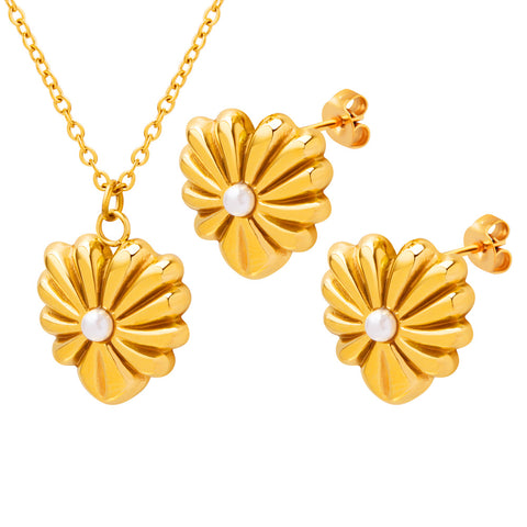 Blooming Love Pearl Necklace & Earrings Set - SazenIce