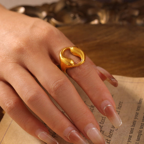 Dual Waterdrop Hollow Circle Ring - SazenIce