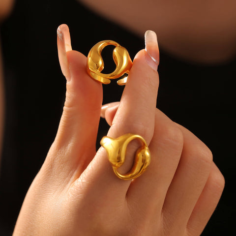 Dual Waterdrop Hollow Circle Ring - SazenIce