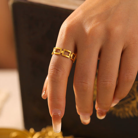 Geometric Square Link Band Ring - SazenIce