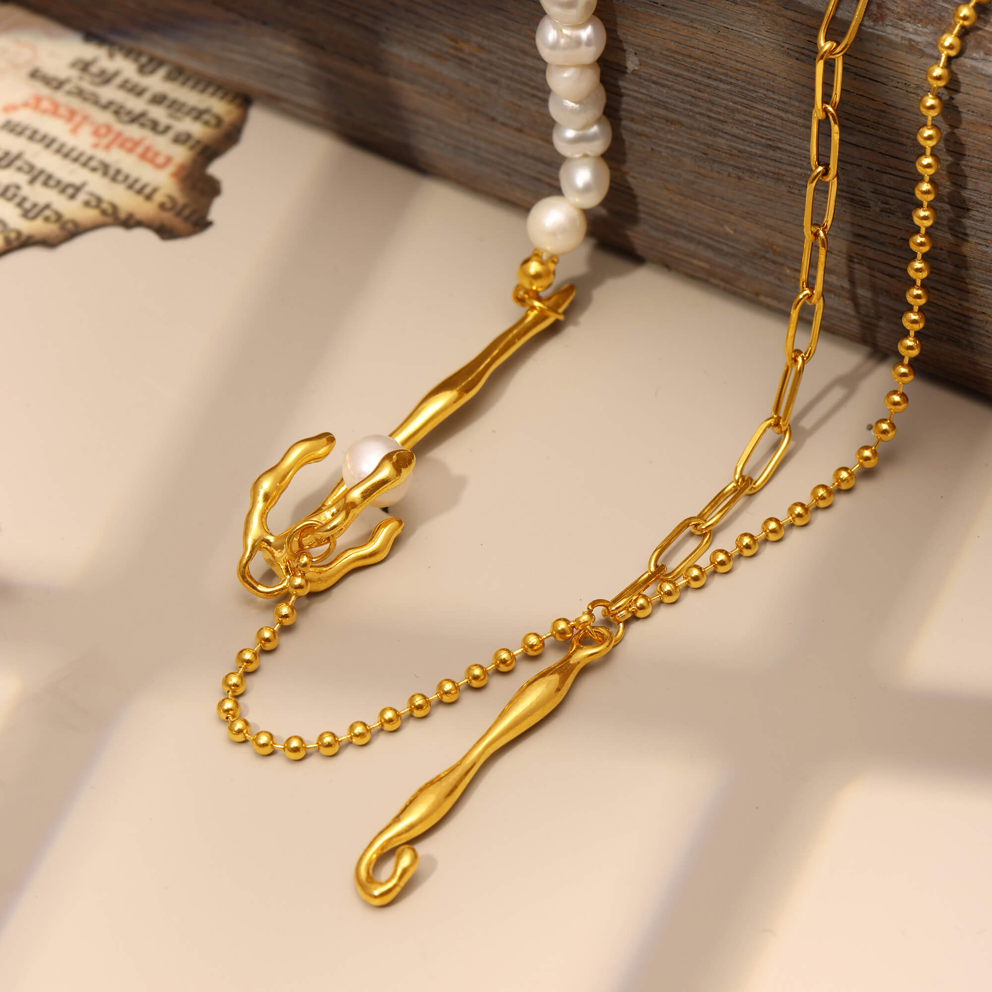 Gold Branch Motif Freshwater Pearl Pendant - SazenIce