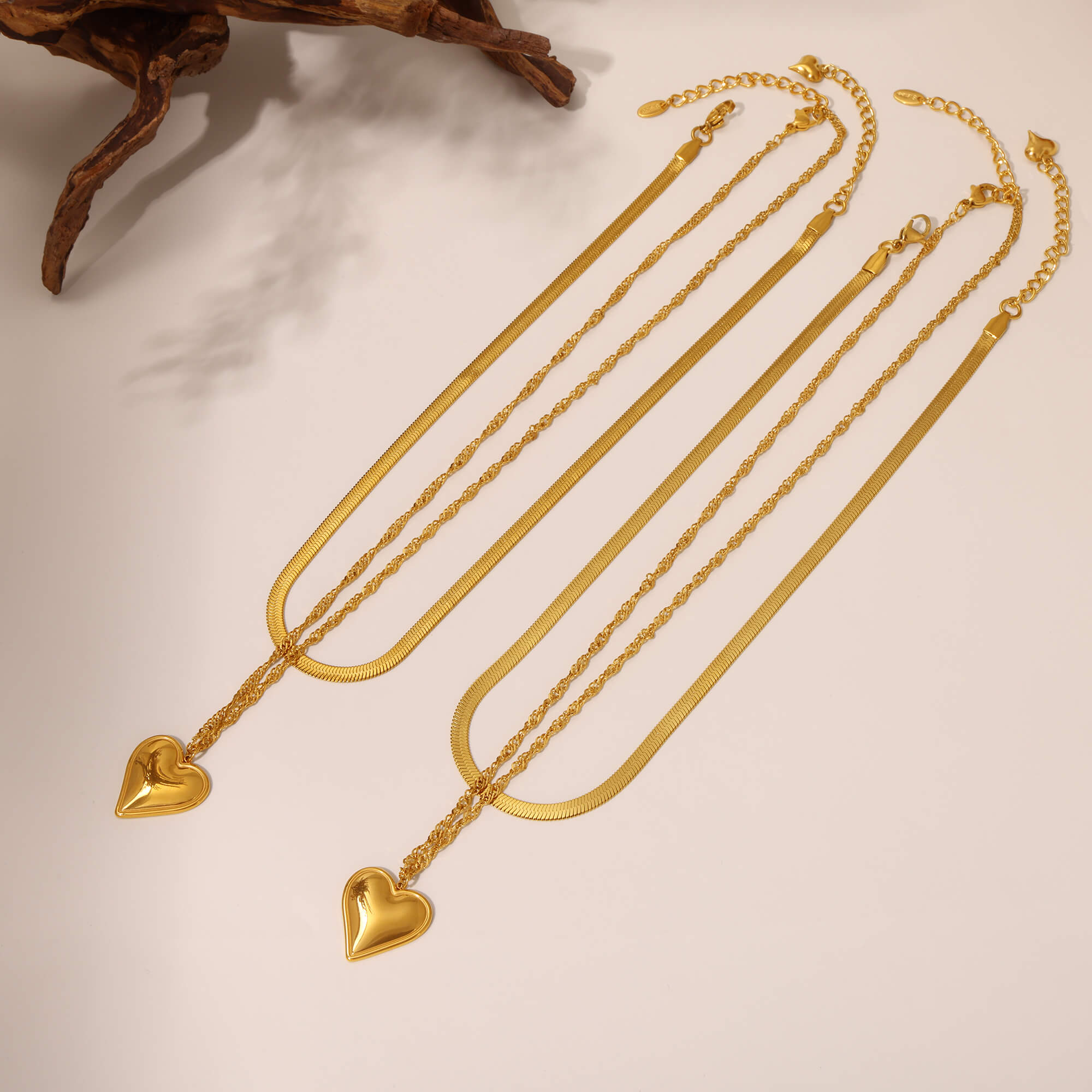 Gold Heart Layered Necklace - SazenIce