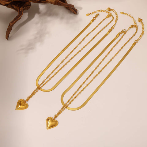 Gold Heart Layered Necklace - SazenIce