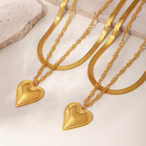 Gold Heart Layered Necklace - SazenIce