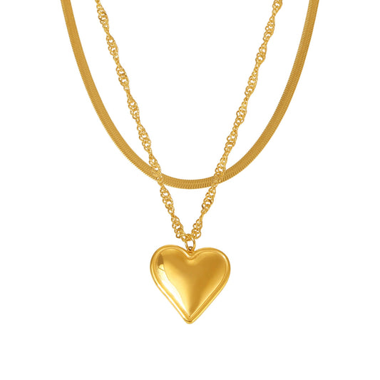 Gold Heart Layered Necklace - SazenIce