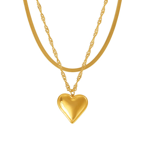 Gold Heart Layered Necklace - SazenIce