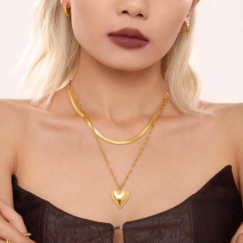 Gold Heart Layered Necklace - SazenIce