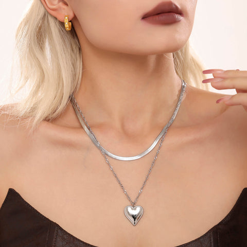 Gold Heart Layered Necklace - SazenIce
