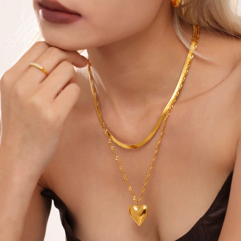 Gold Heart Layered Necklace - SazenIce