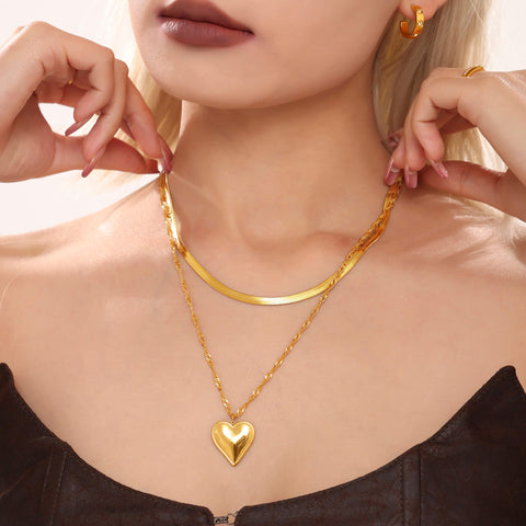 Gold Heart Layered Necklace - SazenIce