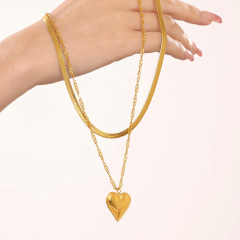 Gold Heart Layered Necklace - SazenIce