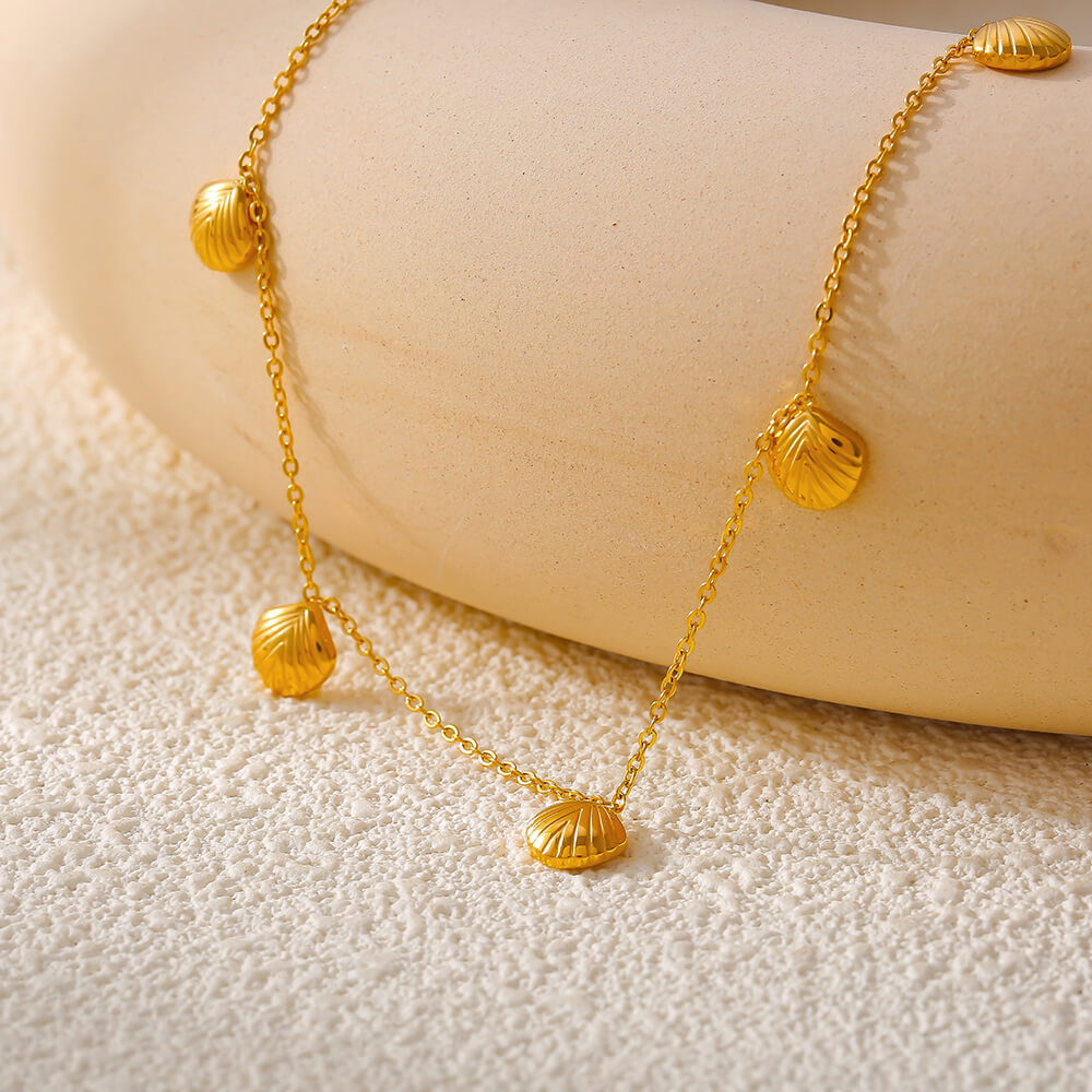 Gold Seashell Charm Necklace - SazenIce