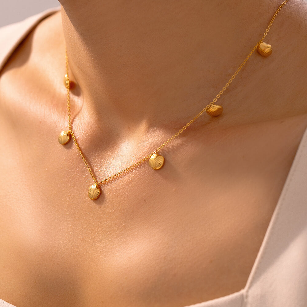 Gold Seashell Charm Necklace - SazenIce