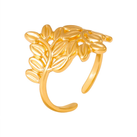 Golden Leaves Hollow Ring - SazenIce