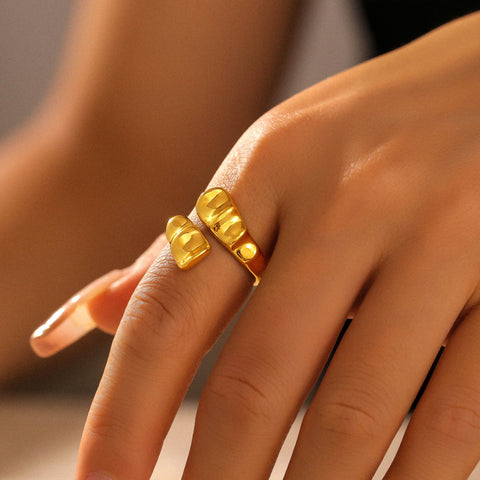 Molten Rock-Inspired Irregular Open Ring - SazenIce