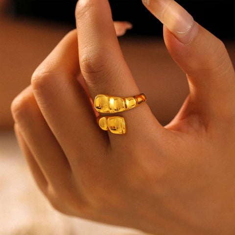 Molten Rock-Inspired Irregular Open Ring - SazenIce