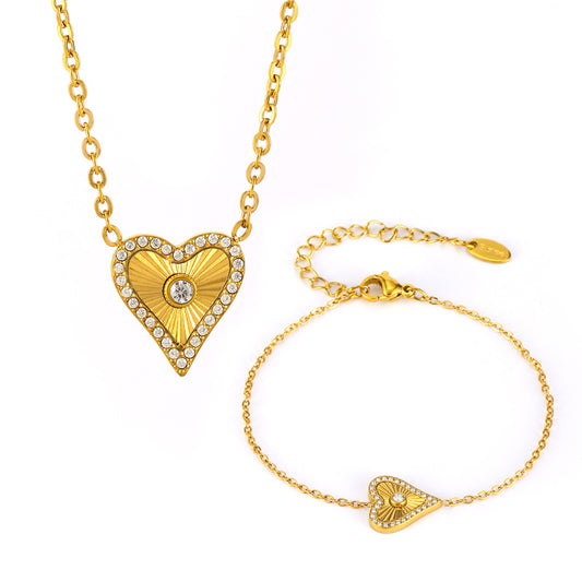Radiant Heart Necklace & Bracelet Set - SazenIce