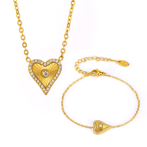 Radiant Heart Necklace & Bracelet Set - SazenIce