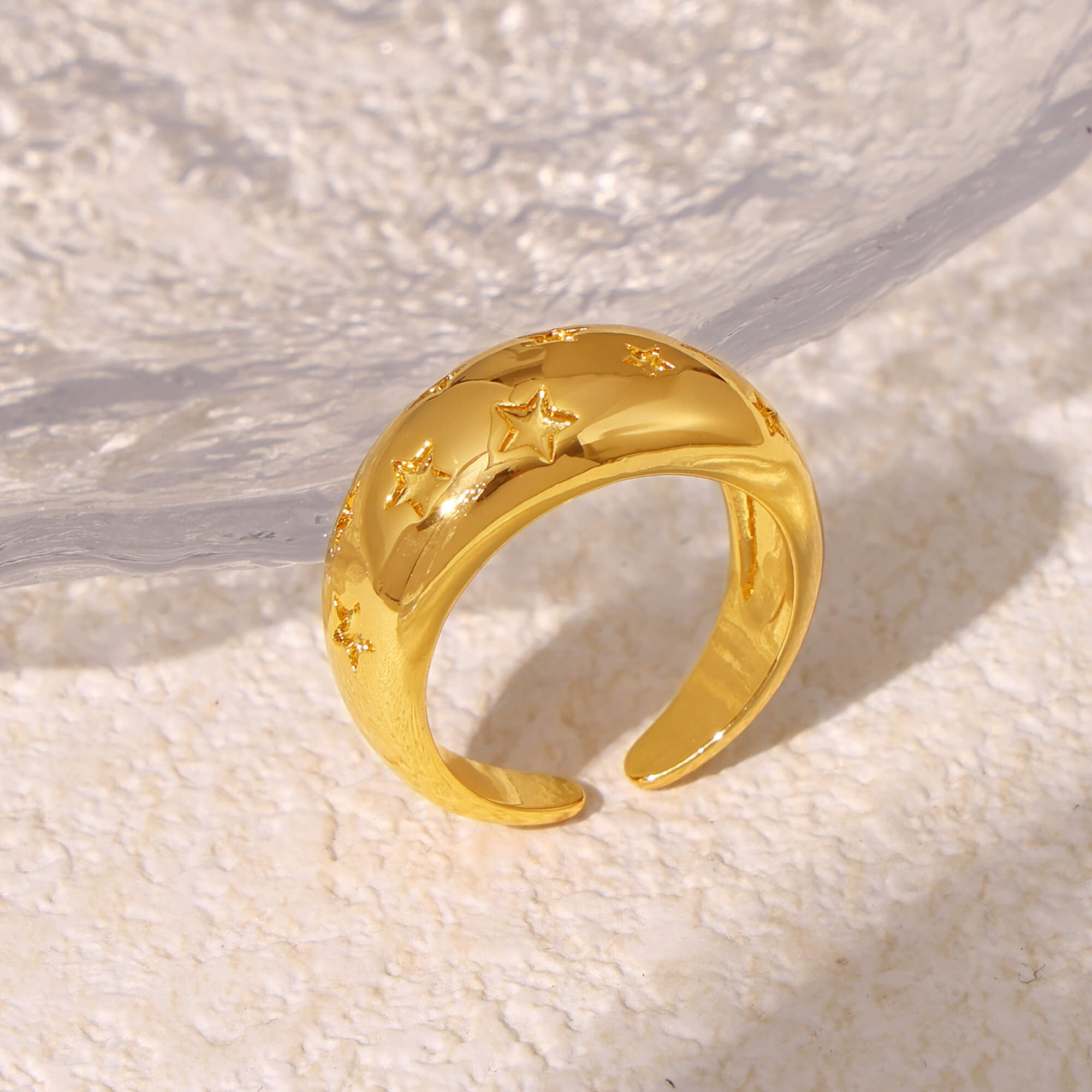 Retro Star Embossed Wide Band Open Ring - SazenIce