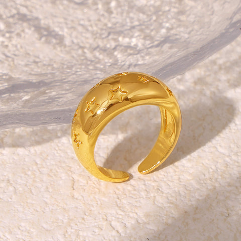 Retro Star Embossed Wide Band Open Ring - SazenIce