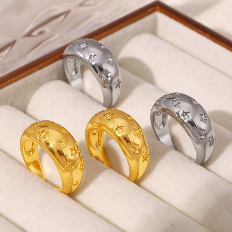Retro Star Embossed Wide Band Open Ring - SazenIce
