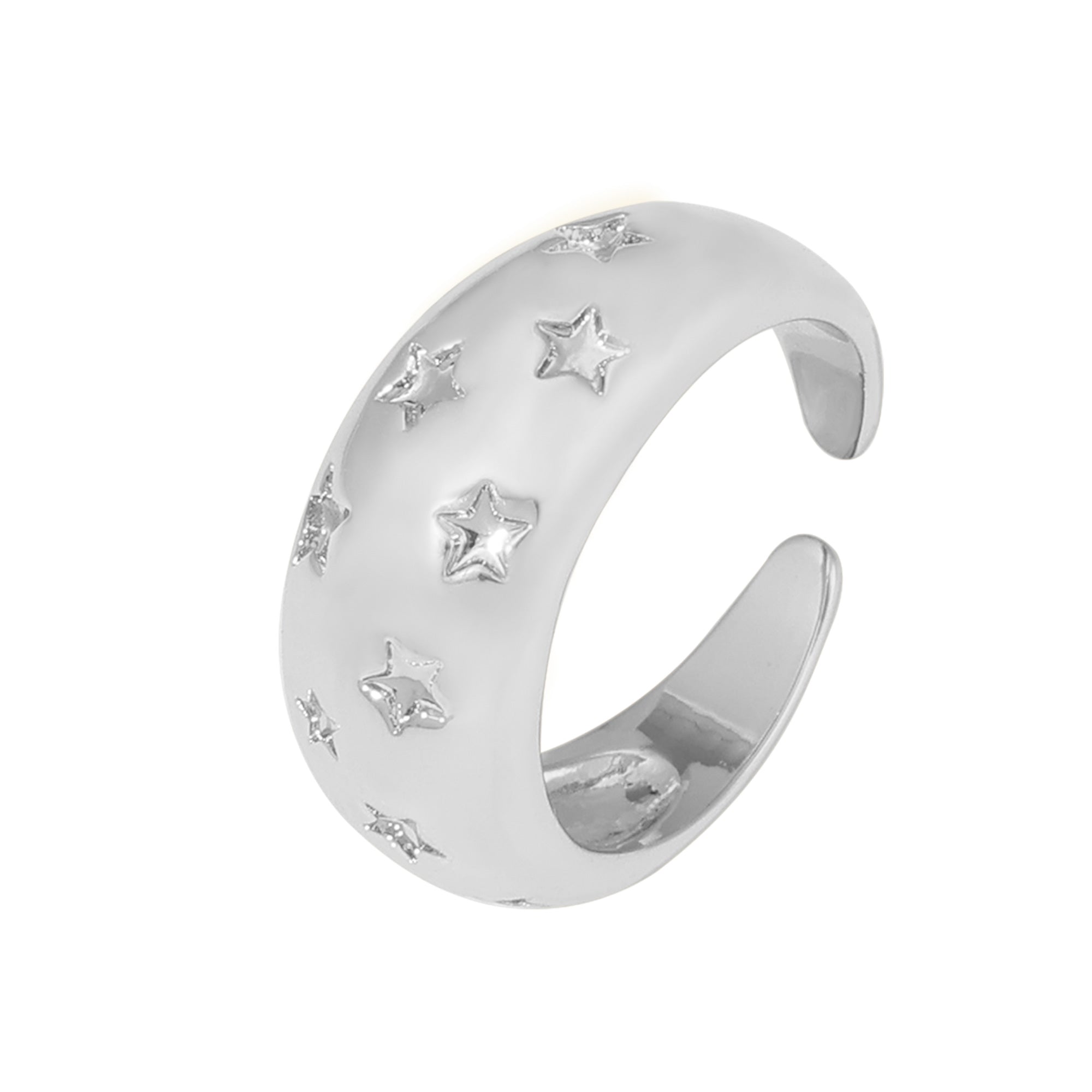 Retro Star Embossed Wide Band Open Ring - SazenIce