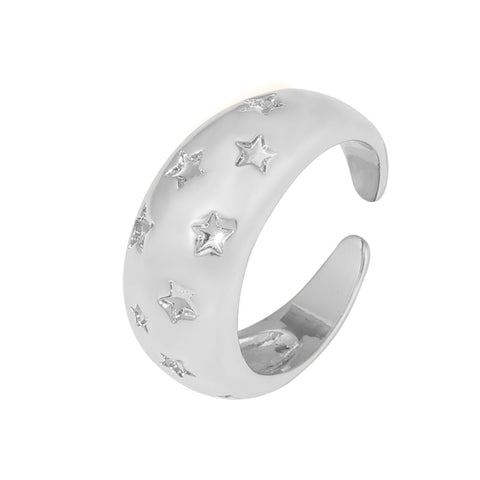 Retro Star Embossed Wide Band Open Ring - SazenIce