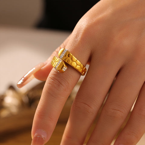 Stone Texture Open Ring - SazenIce
