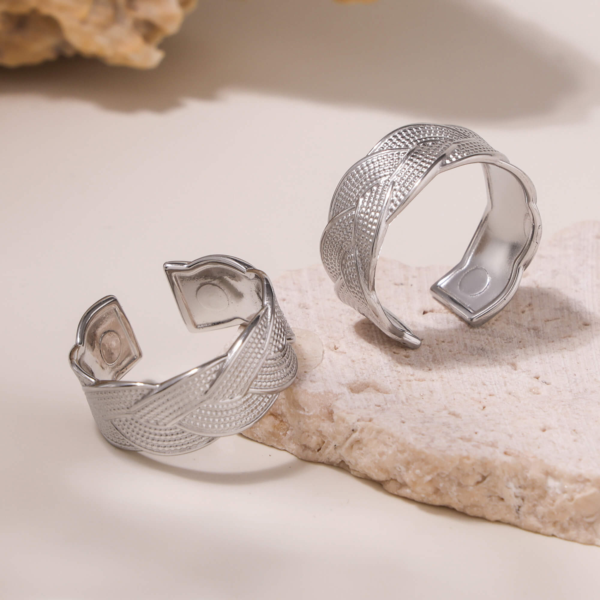 Twisted Braided Stainless Steel Open Ring - SazenIce